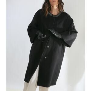 Moda Larissa Rogan Soft Wool Black Cashmere Jeweled Collar Coat Size 50